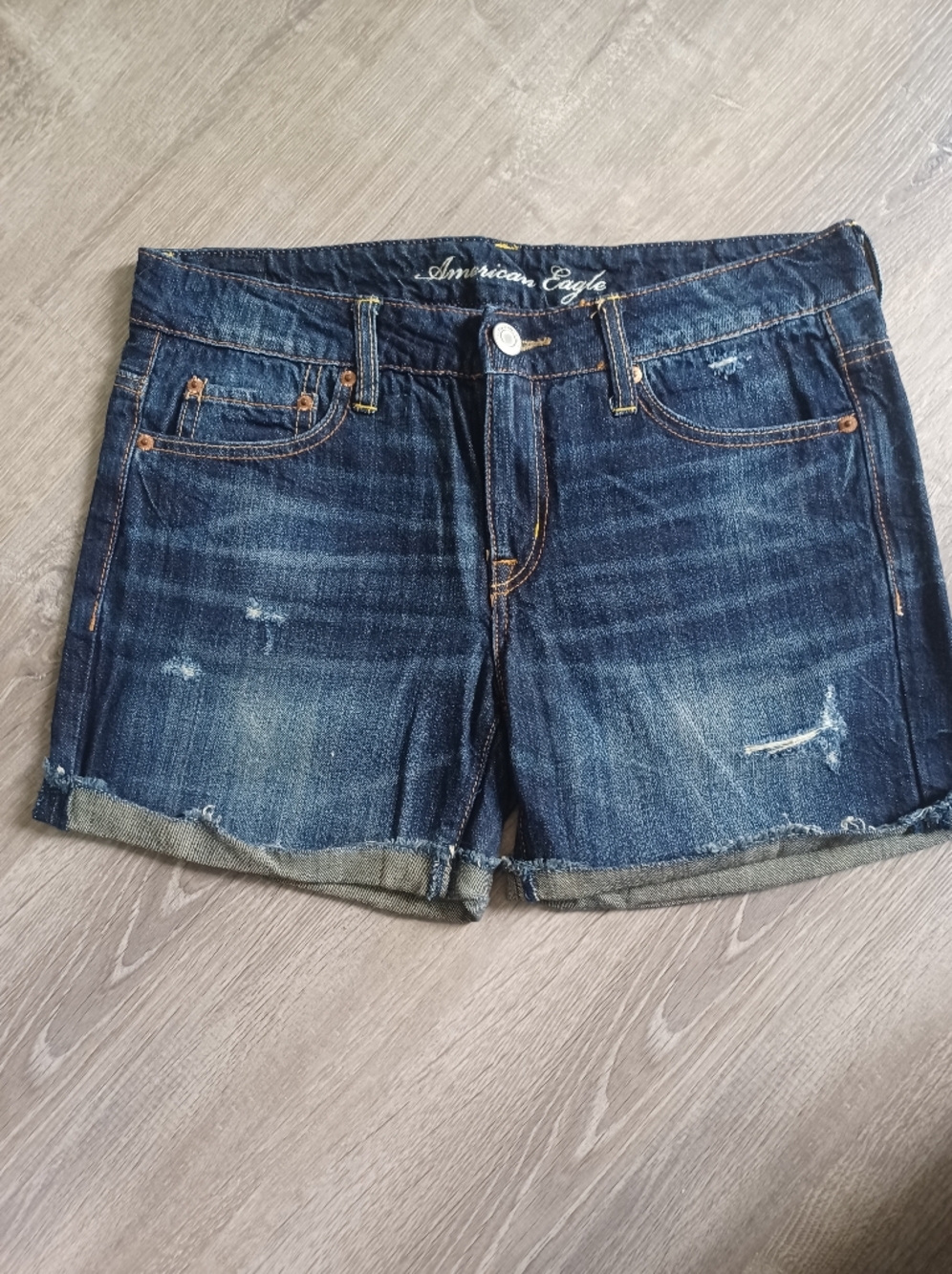 American Eagle Rolled Cuffed Distressed Low-Rise Denim Shorts